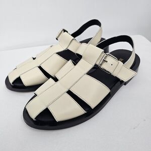 Anthropologie Cream Leather Fisherman Sandals